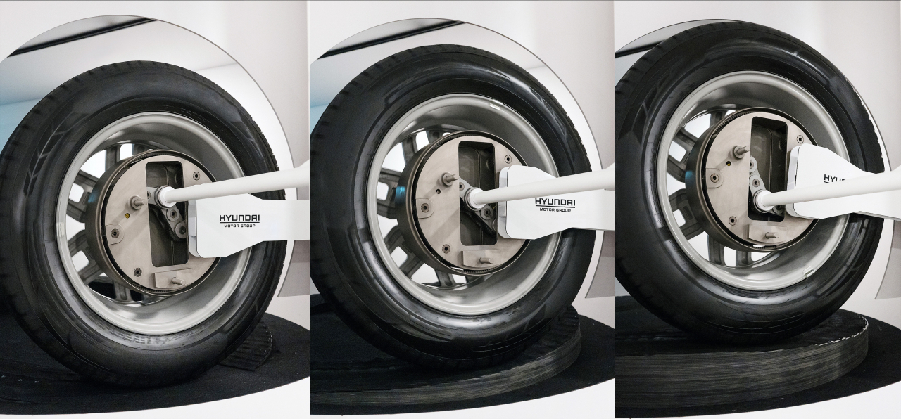 Hyundai’s “Uni-wheel” system integrates the constant velocity joints, drive shaft and car decelerator into the wheel, connecting small motors to each wheel. (Hyundai Motor Group)