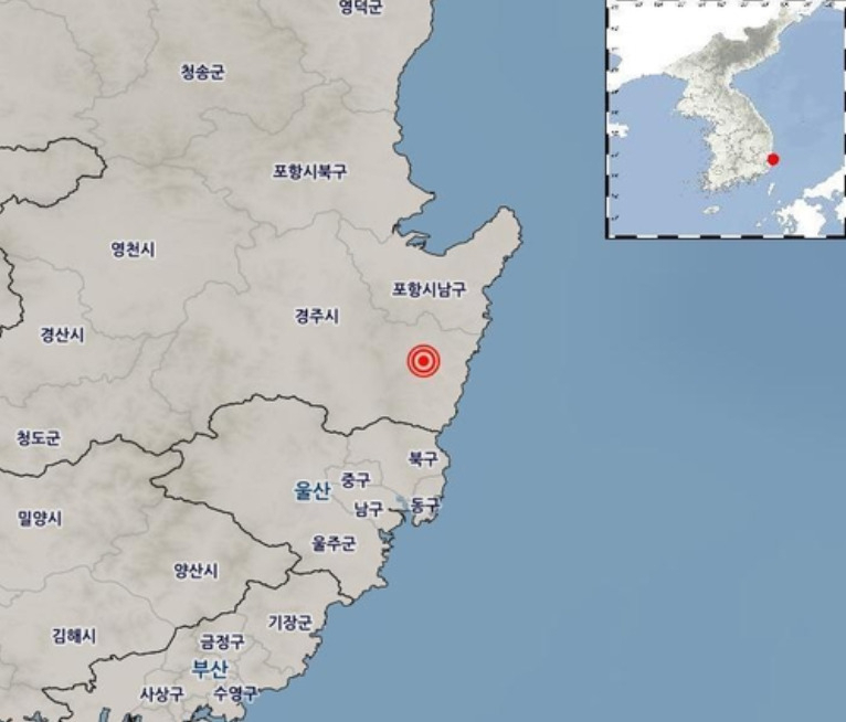 A map showing the epicenter of the earthquake southeast of Gyeongju, North Gyeongsang Province. (Korea Meteorological Administration)