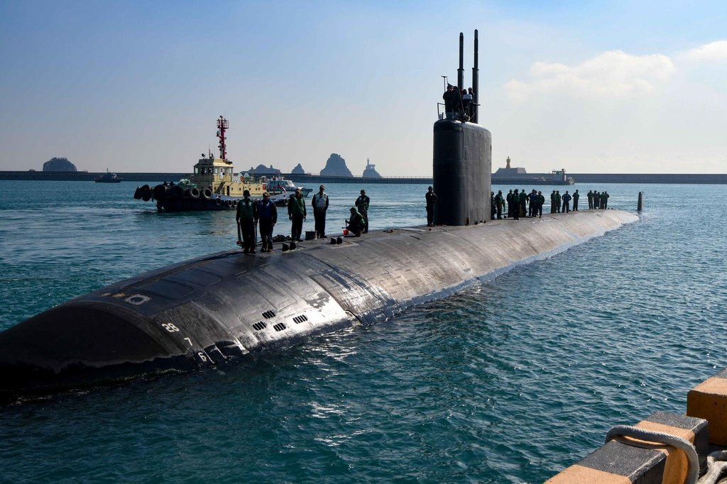 This photo shows the USS Springfield nuclear-powered fast attack submarine arriving at the naval base in South Korea's southern port city of Busan on Feb. 23. (US Pacific Fleet)