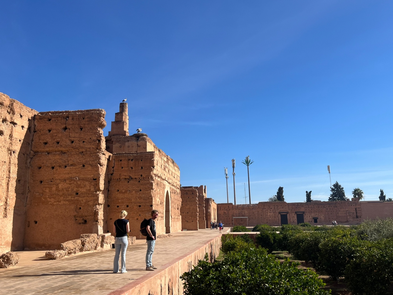 Visitors tour Badi Palace, a ruined palace built in 1578, located in Marrakesh. (Lee Jaeeun/The Korea Herald)