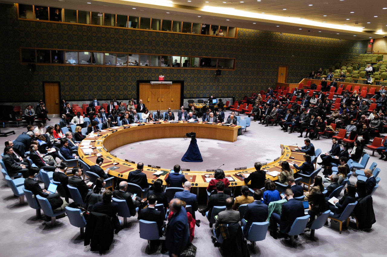 The UN Security Council meets about the situation in the Middle East, including the Palestinian question, at UN headquarters in New York on Dec, 22, 2023. (AFP)