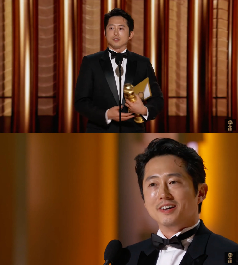 Steven Yeun was named Best Male Actor in a Limited Series at the 81st Annual Golden Globe Awards in Beverly Hills, California, Sunday. (Golden Globes)
