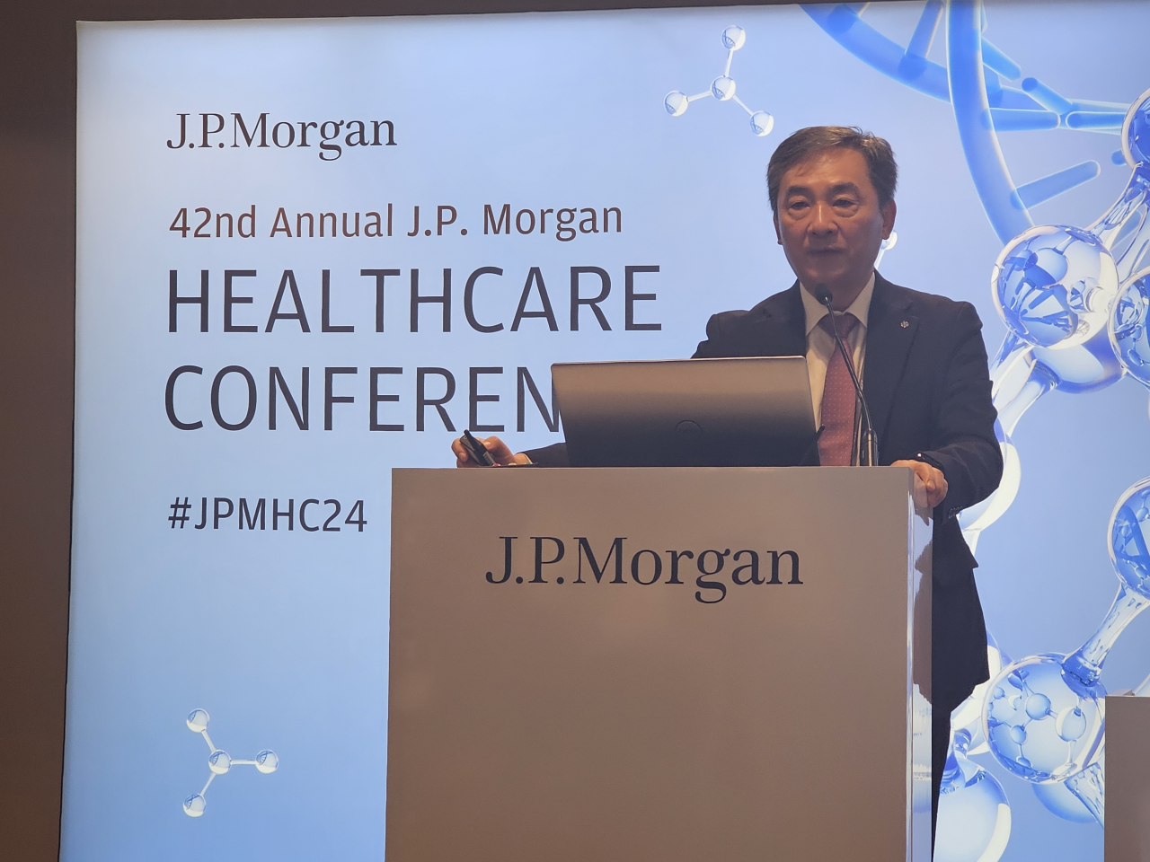 Yuhan Corp. R&D President Kim Yeol-hong speaks at the J.P. Morgan Healthcare Conference' Asia-Pacific track session, held in San Francisco, Tuesday. (Yuhan Corp.)