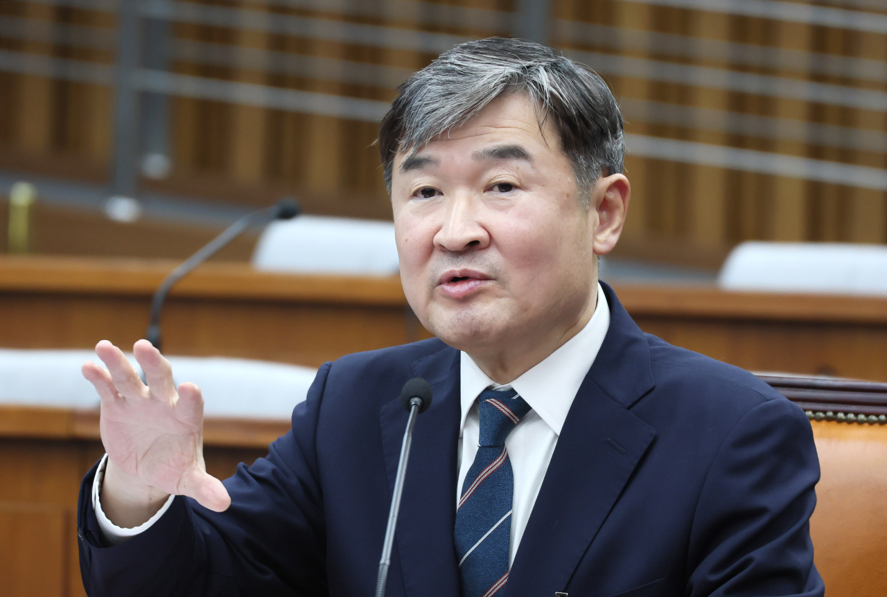 Cho Tae-yong, who was nominated to lead the South Korean intelligence agency, speaks during a confirmation hearing held at the National Assembly on Thursday. (Yonhap)