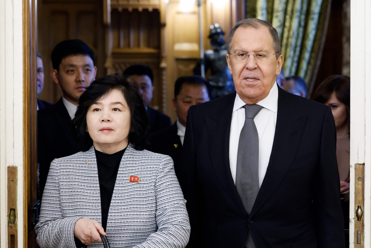 Russian Foreign Minister Sergei Lavrov meets with his North Korean counterpart Choe Son-hui in Moscow on Tuesday. (AFP)