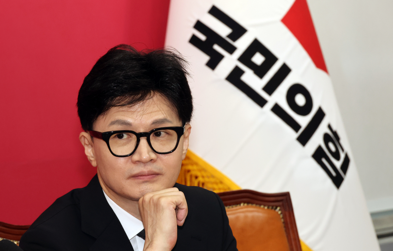 People Power Party interim Chair Han Dong-hoon attends a welcoming event for new ruling party members at the National Assembly in Seoul on Monday. (Yonhap)