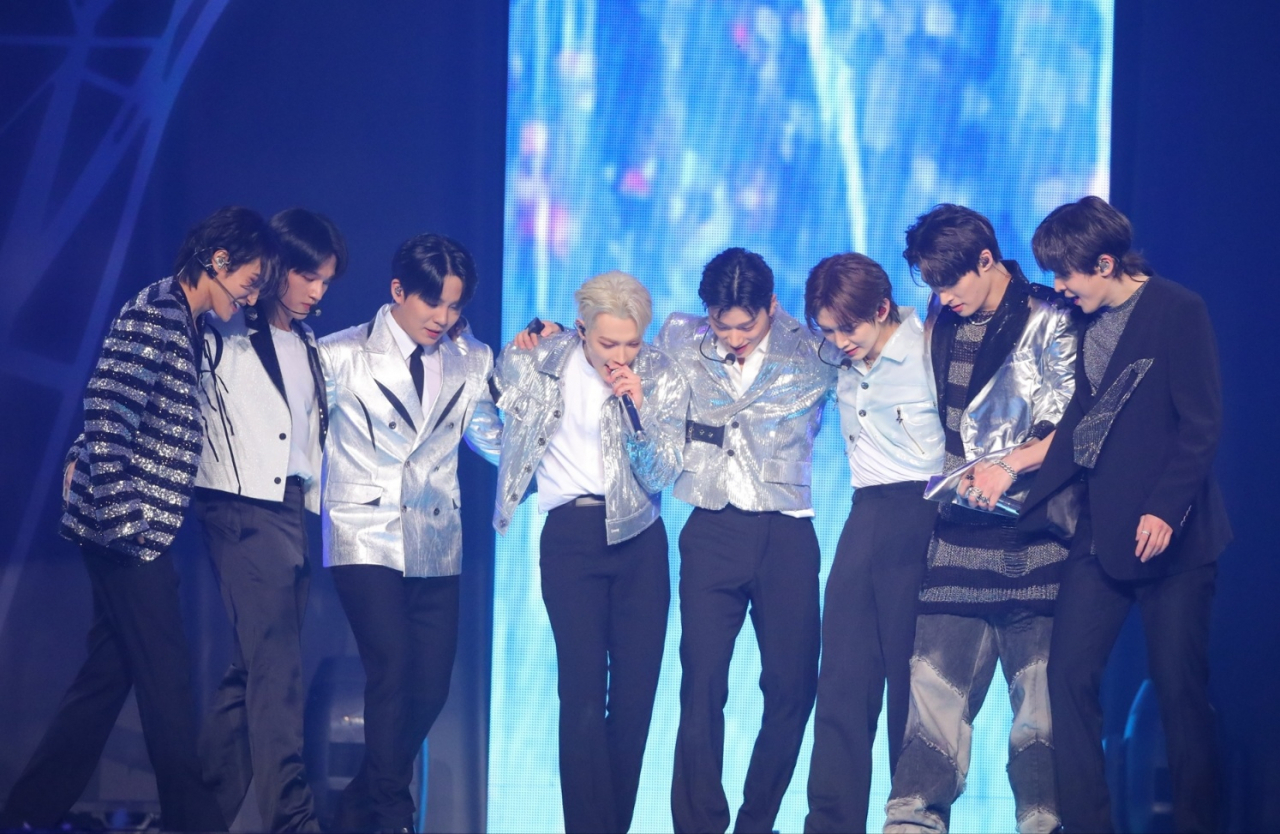 Ateez members perform during their second world tour concert, 