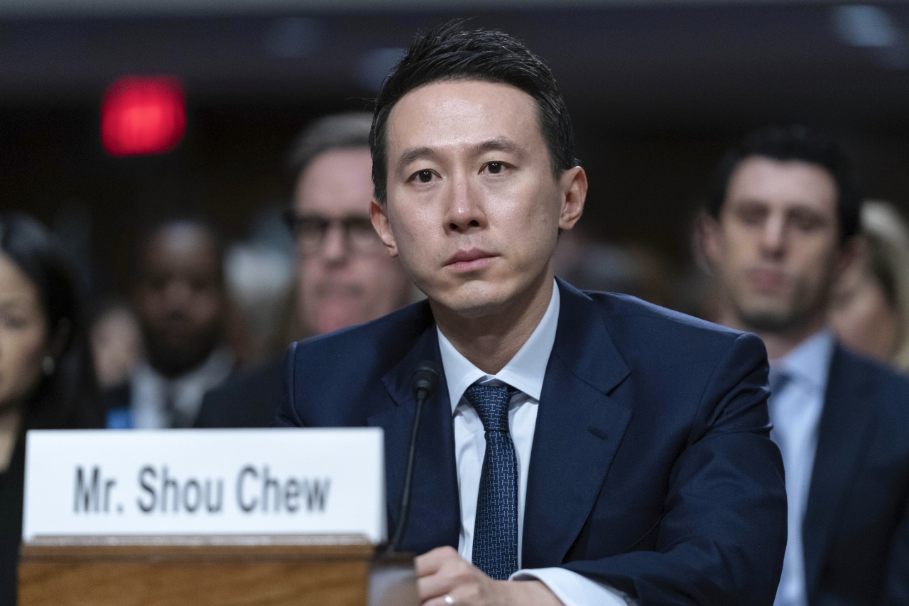 TikTok CEO Shou Zi Chew speaks during a Senate Judiciary Committee hearing with other social media platform heads on Capitol Hill in Washington, Wednesday, to discuss child safety online. (AP)