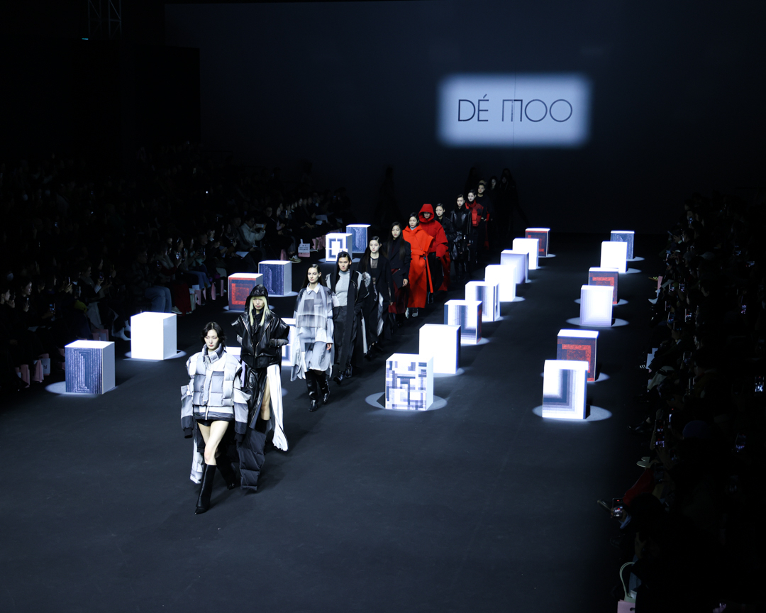 Models wear creations for Demoo Parkchoonmoo as part of the fall-winter 2024 collection showcased during Seoul Fashion Week at Dongdaemun Design Plaza in Seoul on Thursday. (Seoul City)