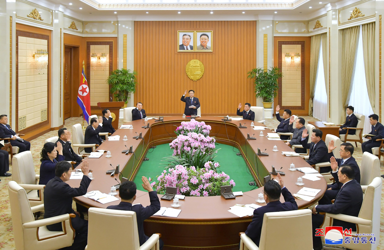 A plenary session of the standing committee of North Korea's Supreme People's Assembly takes place at the Mansudae Assembly Hall in Pyongyang on Wednesday, in a photo released by the Korean Central News Agency. (Yonhap)