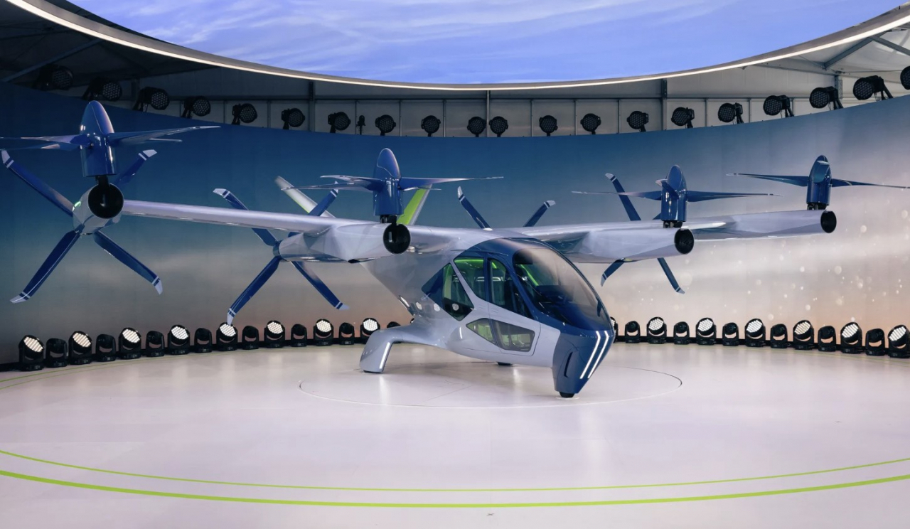 Supernal, Hyundai Motor Group's US advanced air mobility subsidiary, displays the life-size model of its electric vertical take-off and landing aircraft, the S-A2, at the CES 2024 in Las Vegas in January. (Supernal)