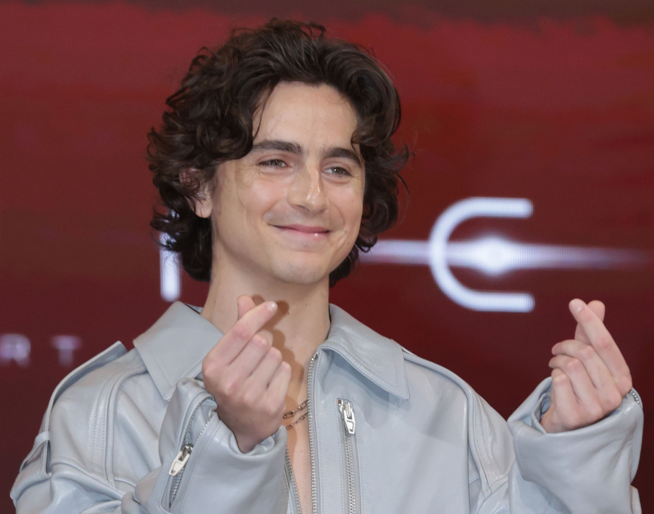 Timothee Chalamet poses for a photo during a press conference held in Seoul to promote his film “Dune: Part Two.” (Yonhap)