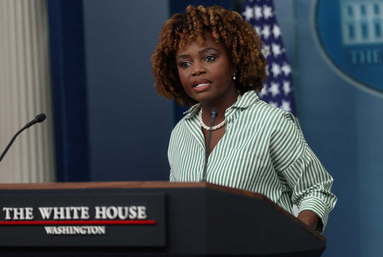 White House Press Secretary Karine Jean-Pierre holds a press briefing at the White House in Washington, US, Tuesday. (Reuters-Yonhap)