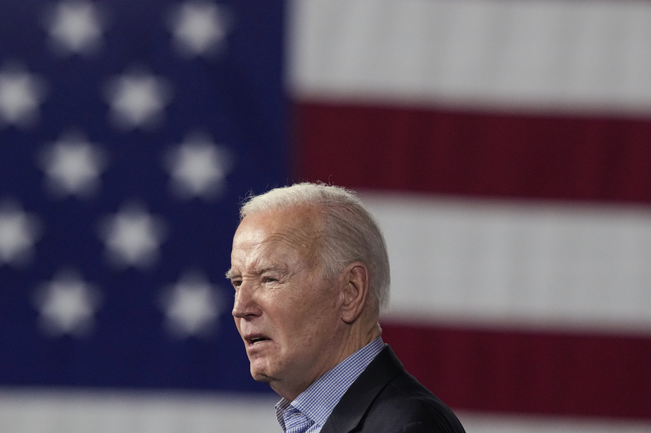 President Joe Biden speaks at a campaign rally Saturday at Pullman Yards in Atlanta. (AP-Yonhap)