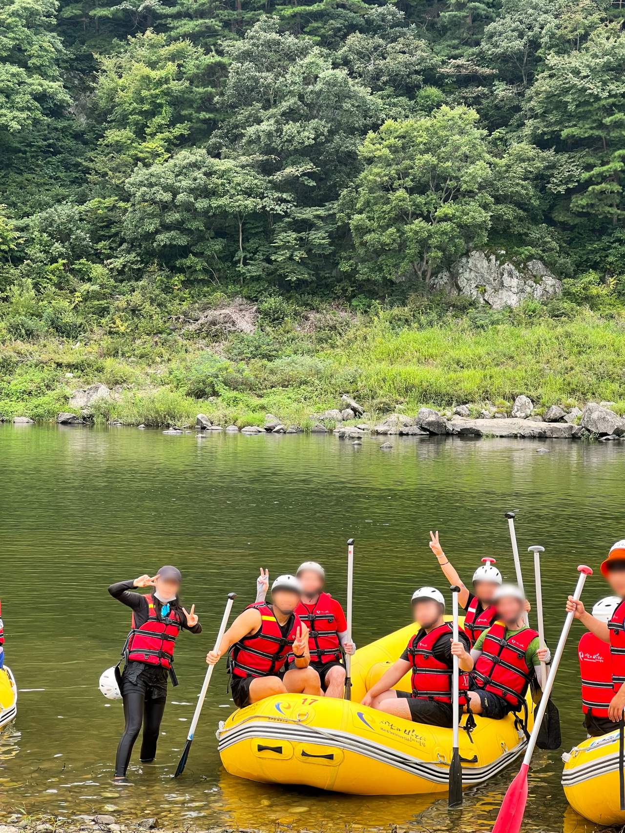 Native English teacher Jack Anderson (pseudonym) joins friends for rafting on a day off from work in Sancheong-gun, South Gyeongsang Province, August 2022. (Courtesy of Jack Anderson)
