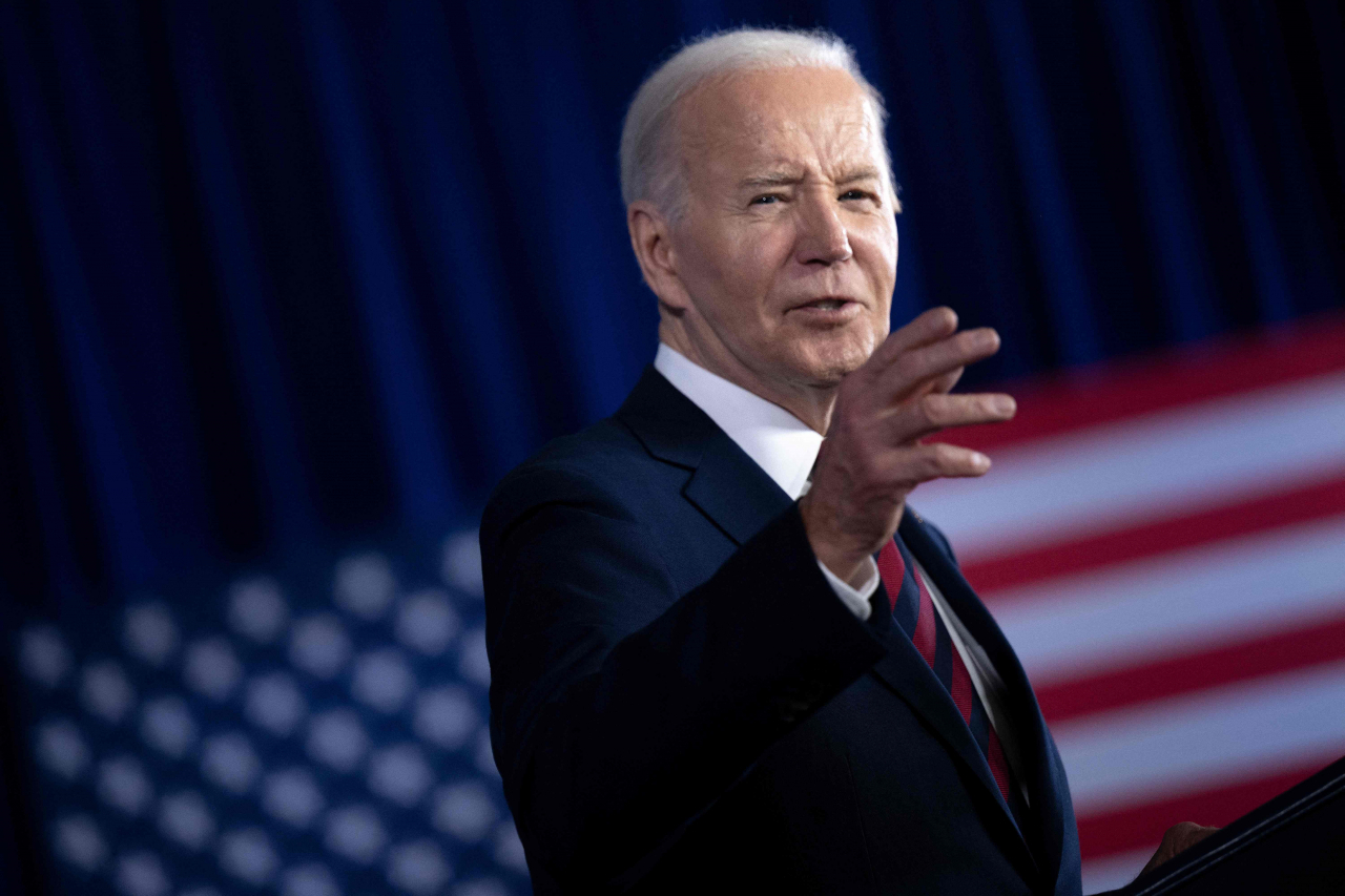 US President Joe Biden speaks during a campaign event in Milwaukee, Wisconsin, on Wednesday. (AFP)