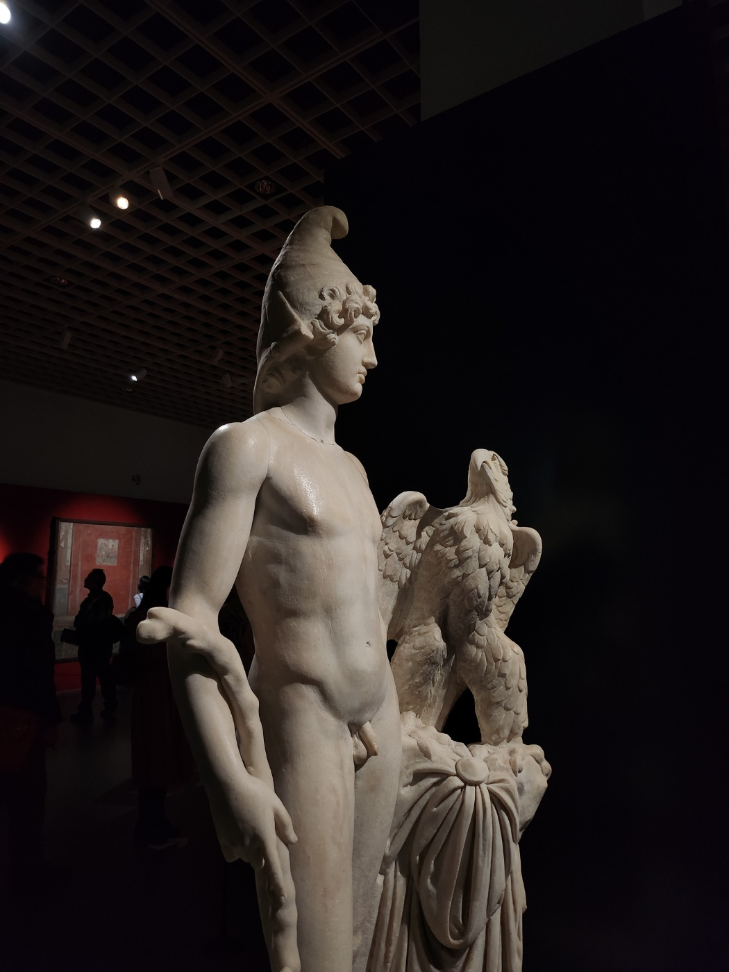 A marble statue of Ganymede is on display at the 