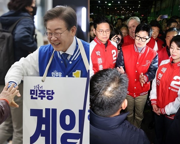 This combined photo shows ruling Democratic Party Chairman Lee Jae-myung(Left) and People Power Party leader Han Dong-hoon. (Yonhap)