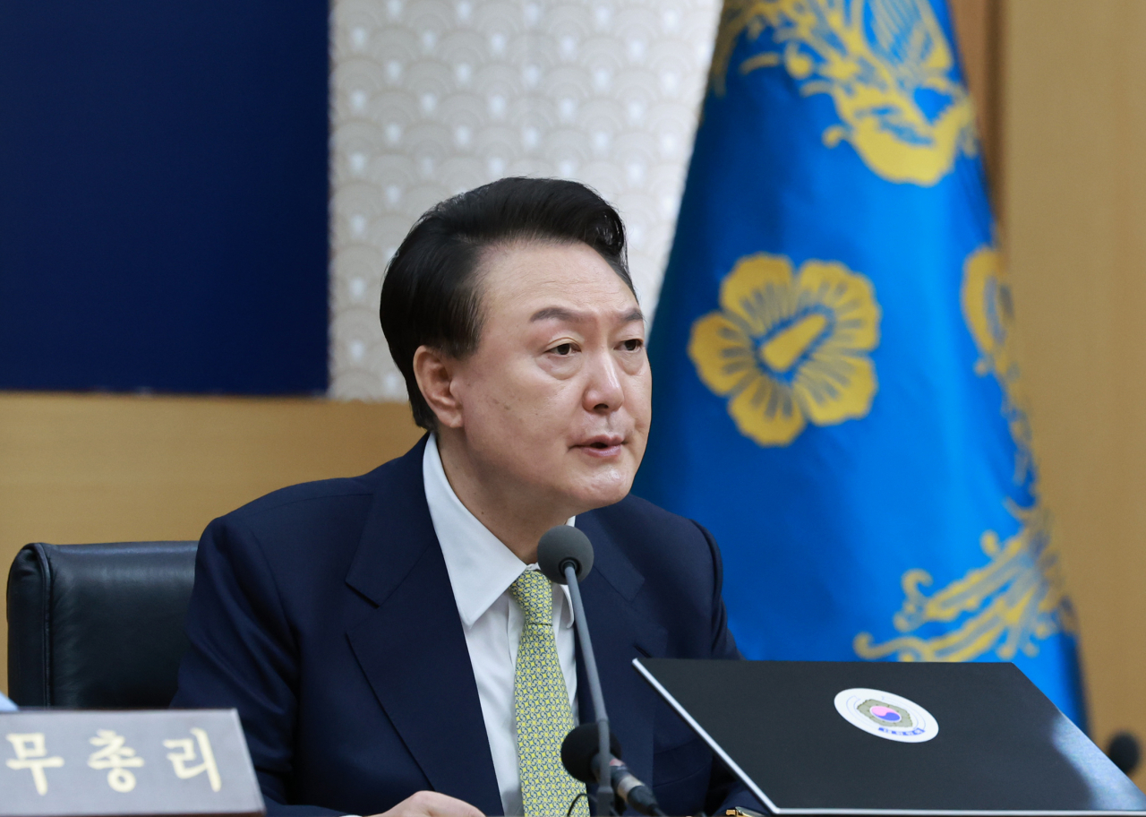 President Yoon Suk Yeol speaks during a Cabinet meeting held in the Government Complex Sejong on Tuesday. (Yonhap)