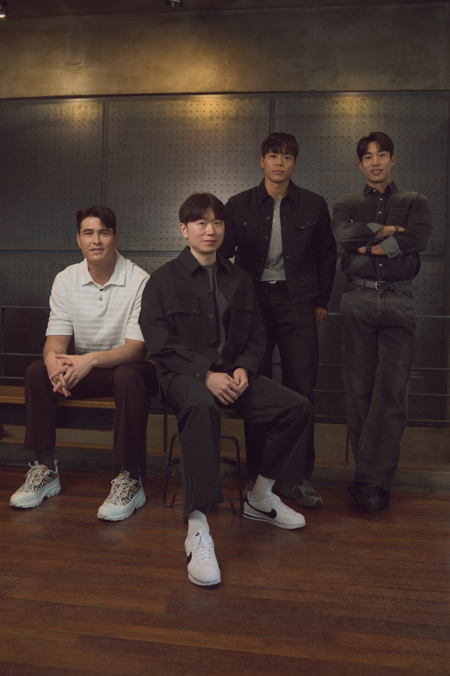 From left: Andre Jin Coquillard, Jang Ho-gi, Kim Jae-hong and Hong Beom-seok pose for a photo. (Netflix)