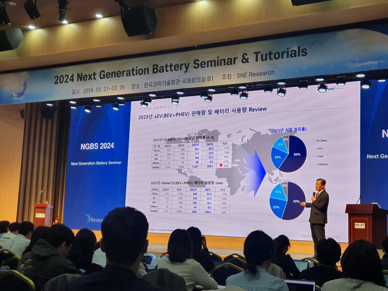 SNE Research Vice President Oh Ik-hwan speaks at a next-generation battery seminar in Seoul on March 25. (Yonhap)