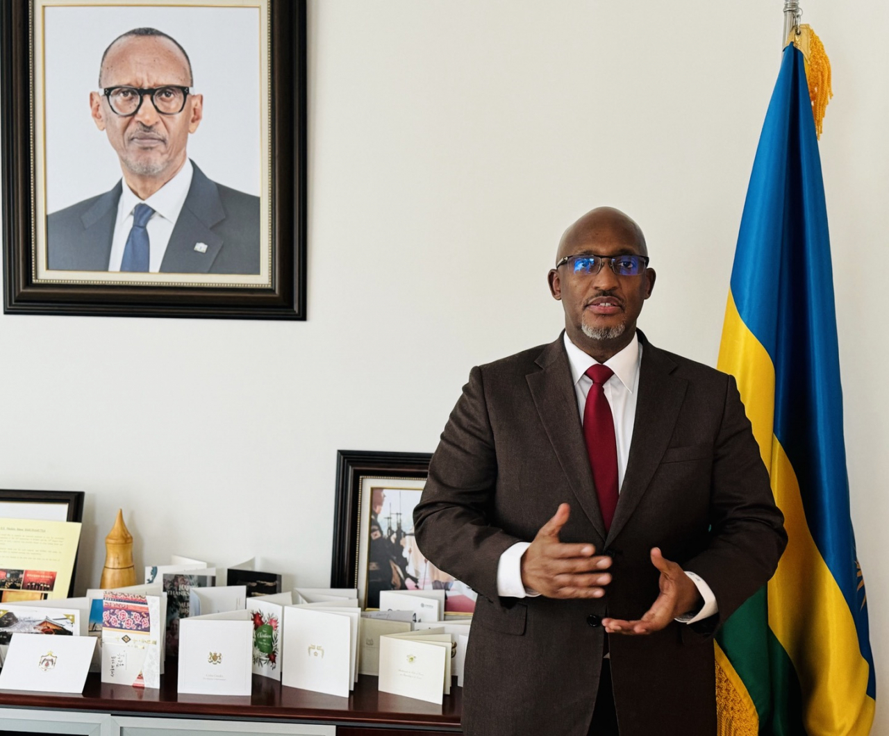 Rwandan Ambassador to Korea Bakuramutsa Nkubito Manzi speaks in an interview with The Korea Herald at Embassy of Rwanda in Yongsan-gu, Seoul. (Sanjay Kumar/The Korea Herald)