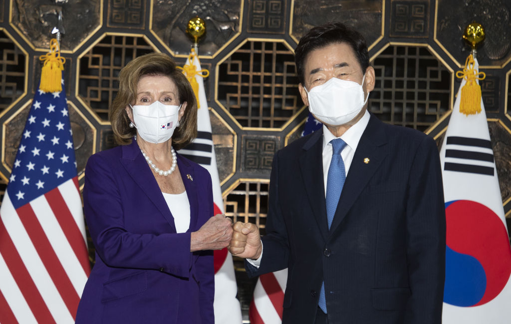 Speaker of the National Assembly of South Korea Kim Jin-pyo meets US House Speaker Nancy Pelosi at National Assembly in Seoul on August 04, 2022. (Gettyimages)