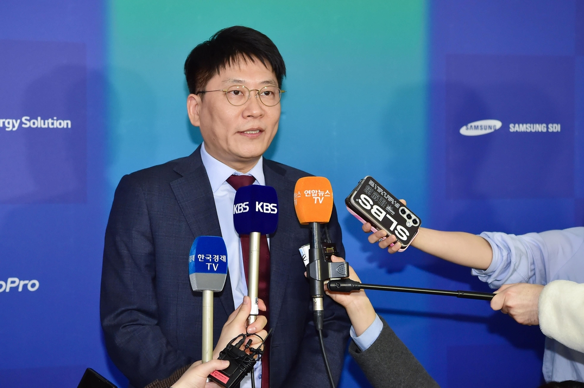 LG Energy Solution CEO Kim Dong-myung speaks at a media briefing during the InterBattery exhibition in Seoul last month. (LG Energy Solution)