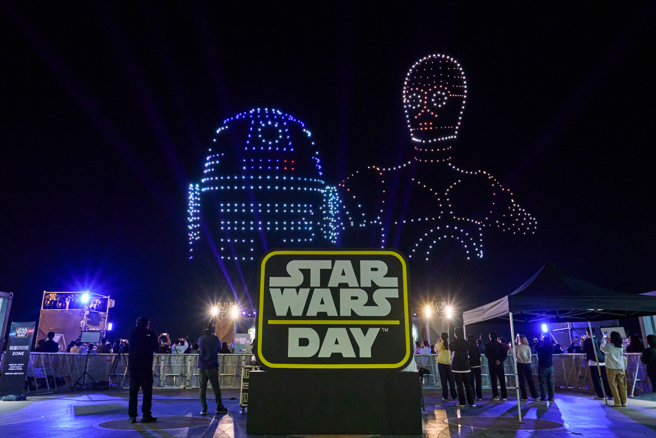 A drone show is held in celebration of Star Wars Day in Haeundae-gu, Busan (Disney Korea)