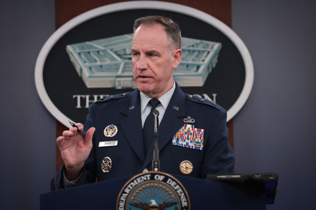 Pentagon Press Secretary Maj. Gen. Pat Ryder answers questions during a briefing at the Pentagon in Arlington, Virginia, on April 15, 2024. (Getty Images)