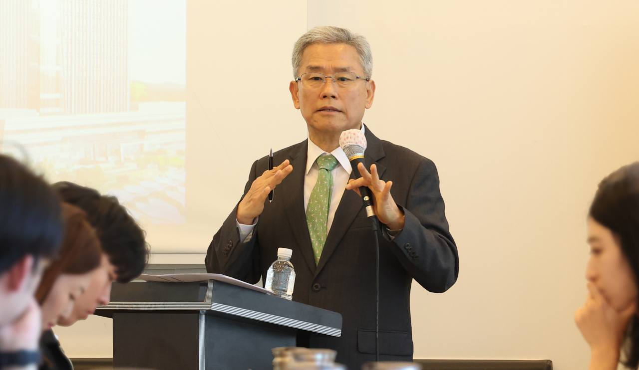 Korea Electric Power Corp. Chief Executive Officer Kim Dong-cheol speaks at a press conference at the KEPCO headquarters in Sejong Government Complex on Thursday. (KEPCO)