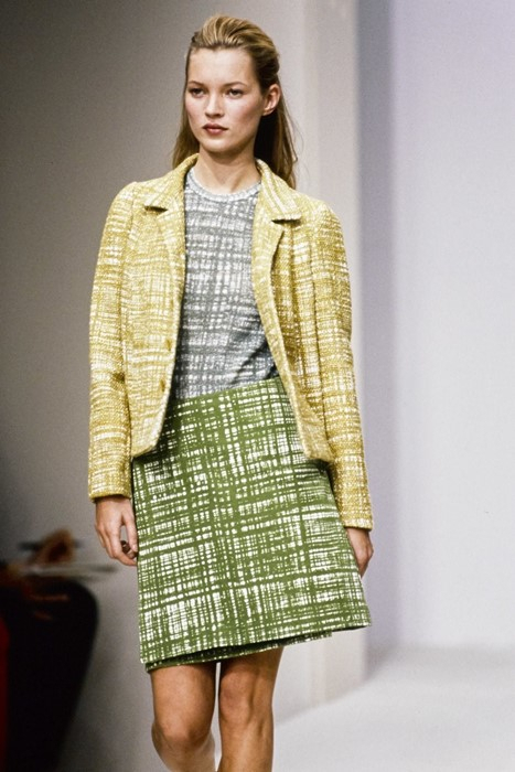 A model walks the runway during a fashion show for Prada's 1996 summer and spring season. (Prada)
