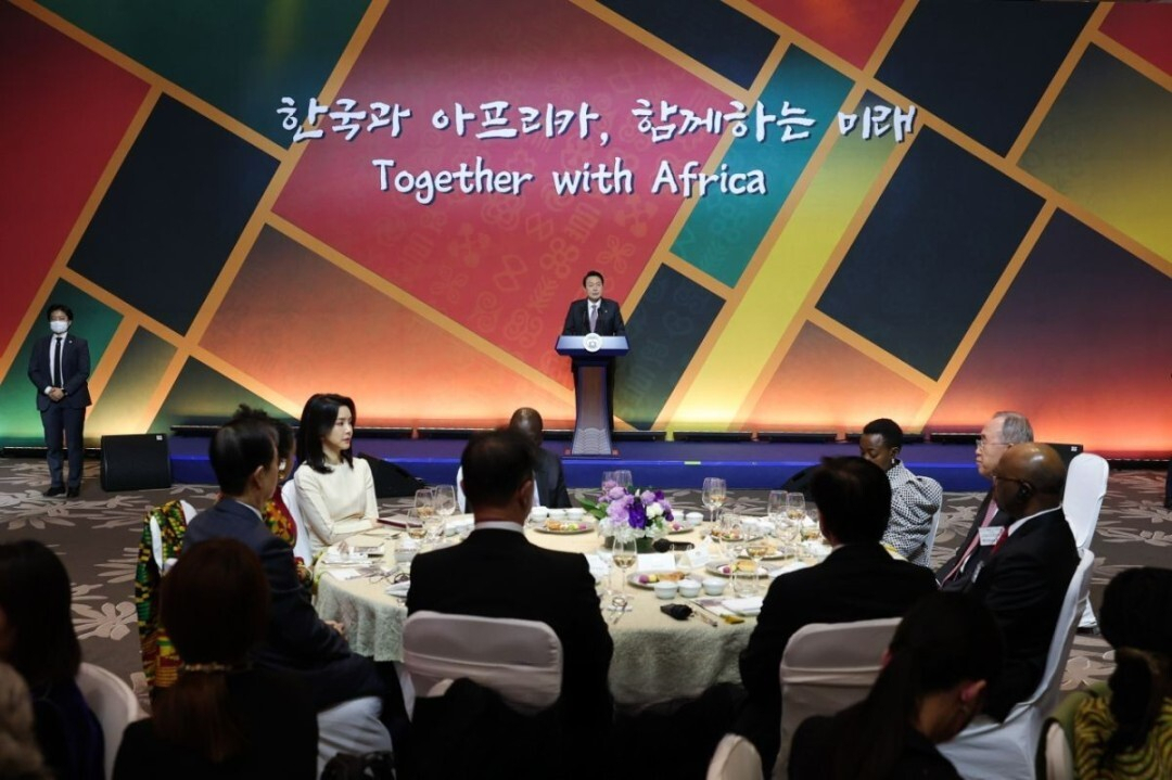 Korean President Yoon Suk Yeol delivers his speech during the “Together With Africa” event on Nov. 23, 2022. (Presidential Office)