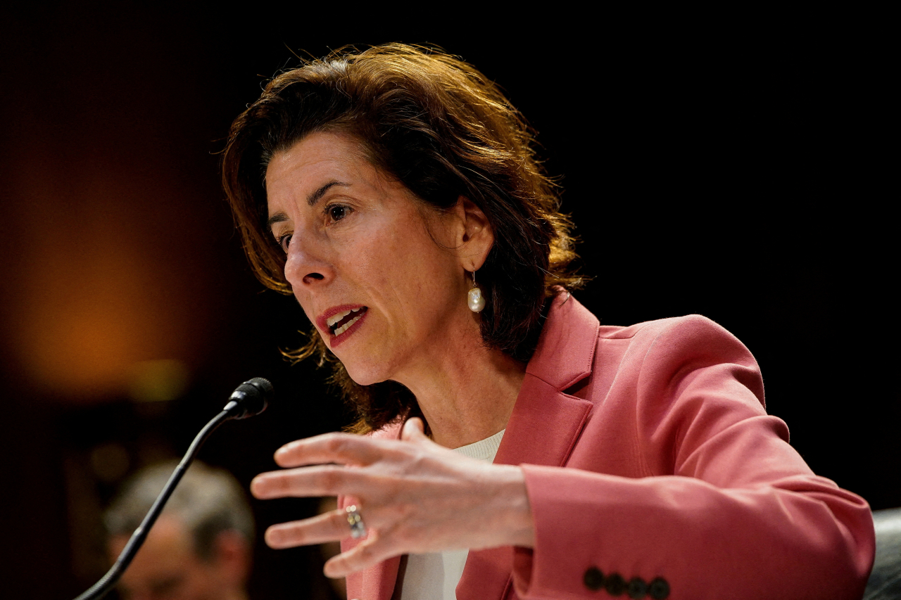 US Commerce Secretary Gina Raimondo testifies during a Senate Appropriations Committee hearing on Capitol Hill in Washington, DC, May 16. (Reuters-Yonhap)