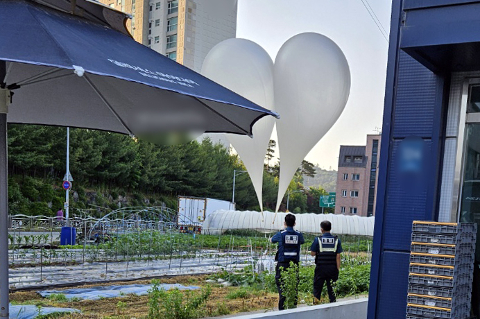 Balloons presumably sent by North Korea are discovered in a field in Yongin, south of Seoul, on May 29, 2024, in this photo provided by a resident. (Yonhap)