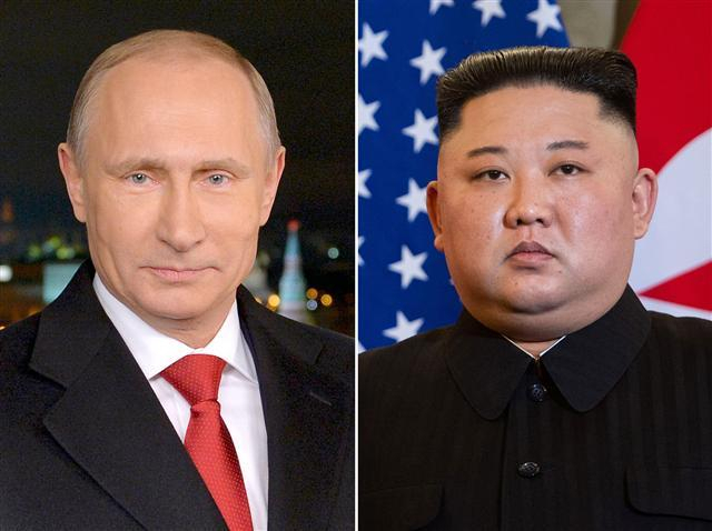 Russian President Vladimir Putin (left) and North Korean leader Kim Jong-un (The Korea Herald database)