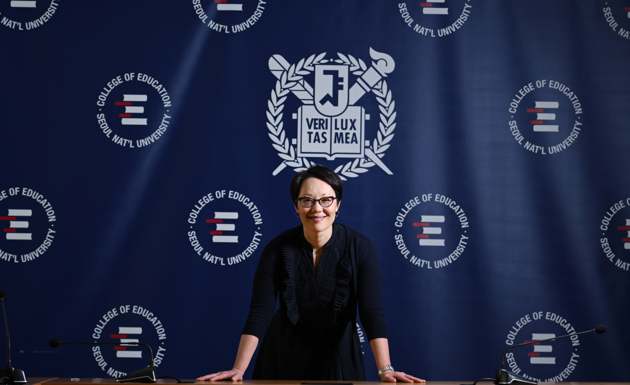 Angela Warnick Buchdahl, senior rabbi of Central Synagogue in New York City, poses for a photo ahead of an interview with The Korea Herald at Seoul National University on Monday. (Im Se-jun/The Korea Herald)