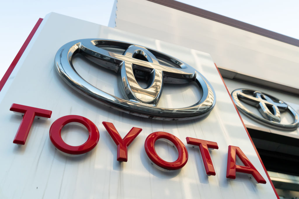 A sign is displayed outside a Toyota Motor Corp. dealership on January 30, 2024 in Tokyo, Japan.