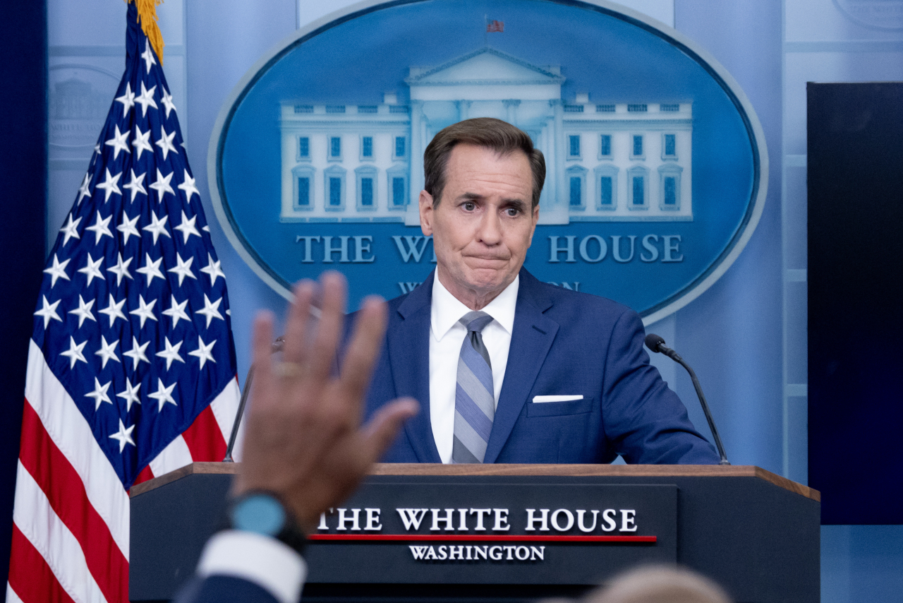 White House National Security Communications Adviser John Kirby participates in a news conference in the James Brady Press Briefing Room of the White House in Washington. (Yonhap)