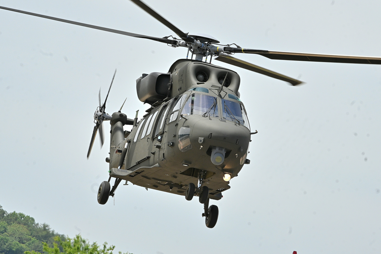 The Surion helicopter undergoes a flight test before its delivery at an unspecified location on May 27. (The Army)