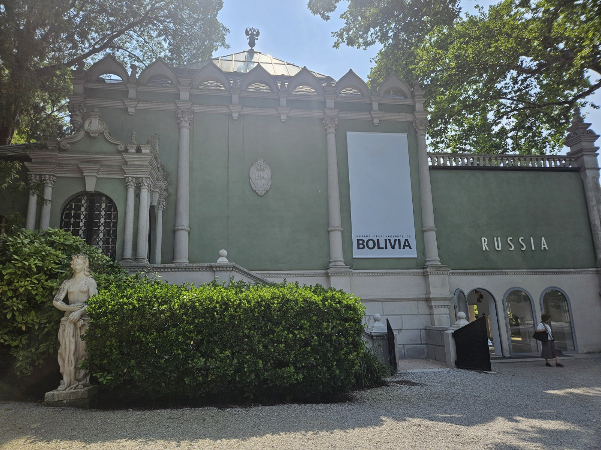 The Russia Pavilion is seen taken over by Bolivia as Russian curators and artists did not participate in the Venice Biennale 2024. (Park Yuna/The Korea Herald)