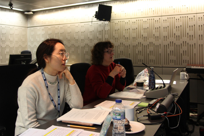 Kwon Hyuk-in (left) is seen with producer Gemma Jenkins in the BBC Radio Drama studio in London (Media Revolution)