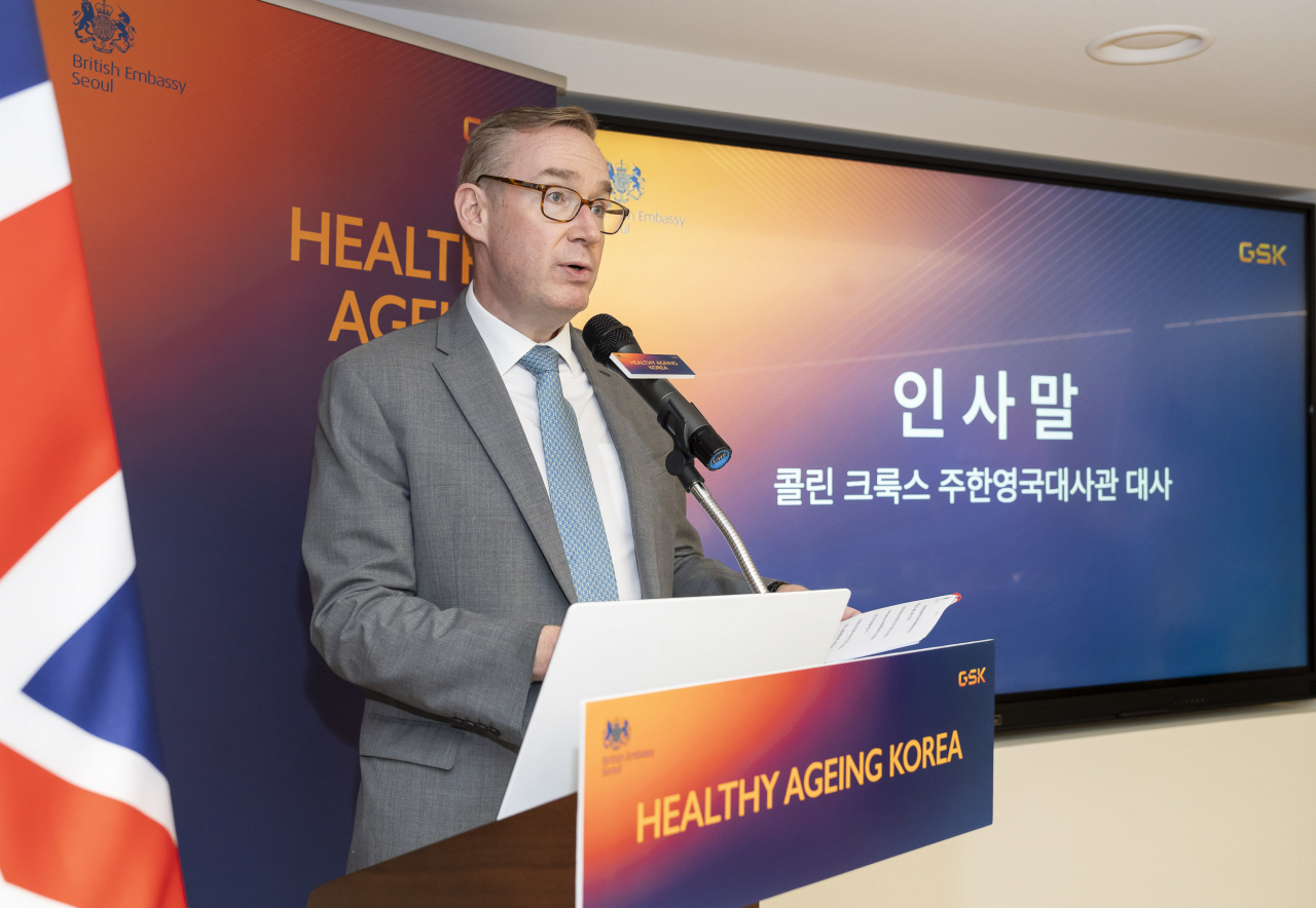 British Ambassador to South Korea Colin Crooks delivers an opening speech during the 2024 Health Ageing Forum held at the British Embassy in Jung-gu, central Seoul, Tuesday. (GSK Korea)
