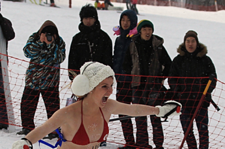 Bikini ski contest warms up the cold slope