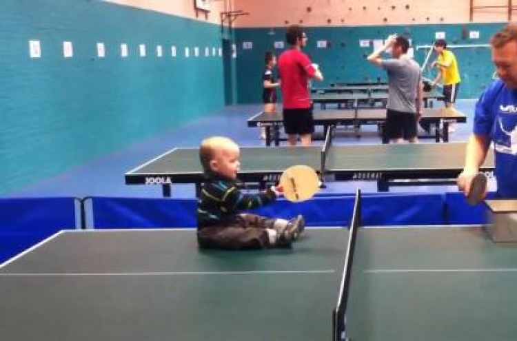 Video of a toddler playing ping-pong wildly popular on-line