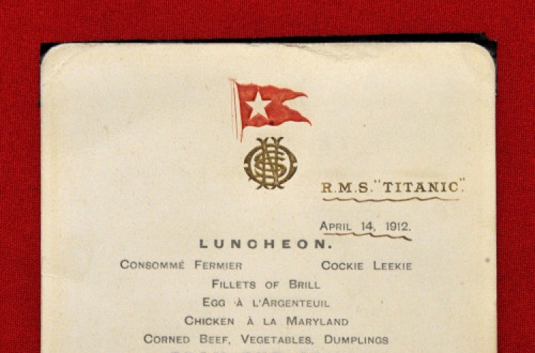 Menu from Titanic’s last lunch sells at U.K. auction