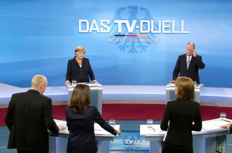 Merkel, election rival debate euro crisis