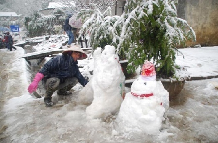 베트남에 눈사람이? 아열대 기후에 20cm 눈폭탄…주민들 ‘경악’