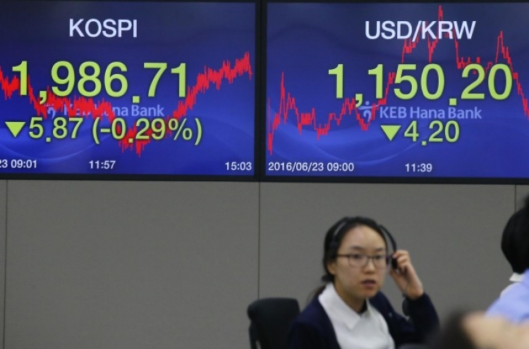 Seoul stocks end 4-day straight rise ahead of Brexit vote