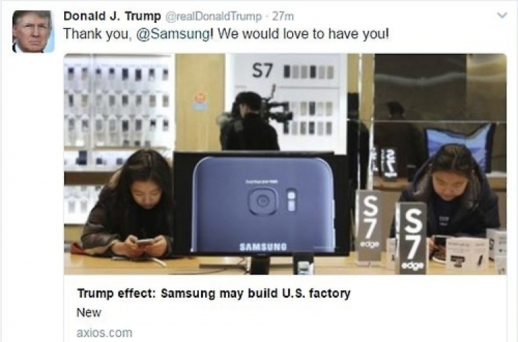 Samsung confused over Trump’s ‘thank you’ tweet